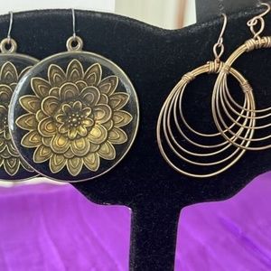 Earrings $ 9 Each,trio of candongas, bohemian chic style, vintage aged bronze.!